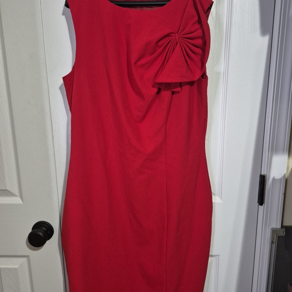 Calvin Klein Red One Shoulder Sheath Cocktail Dress